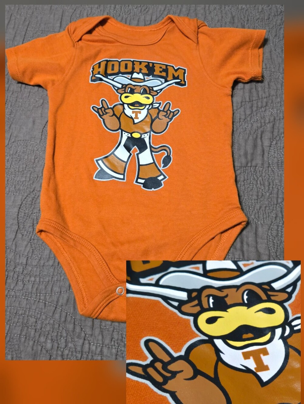 Texas Longhorns Baby Burnt Orange One Piece 12 Month Hook 'Em Bevo